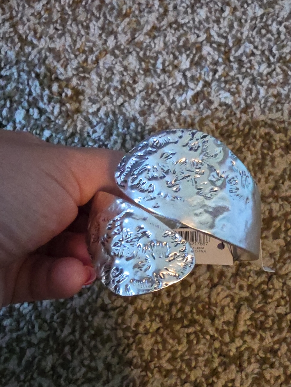 Silver Tone Leaf Cuff Hinge Bracelet